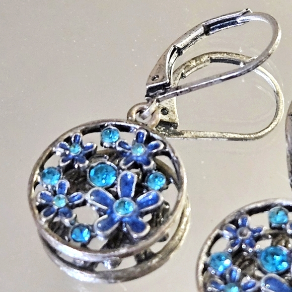 Blue Glass Silver Toned Earrings - Picture 2 of 4